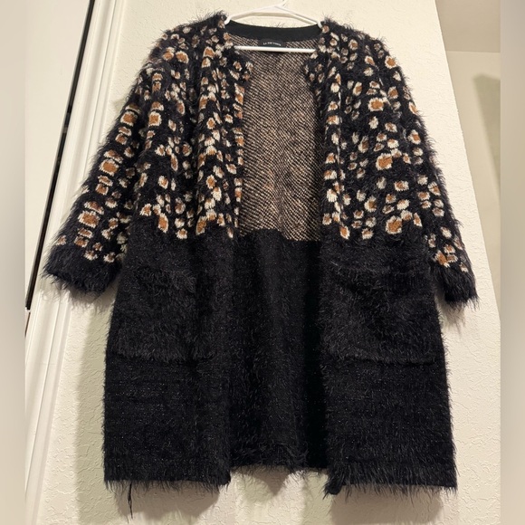 Anthropologie La Fee Verte Cheetah Shimmer Leo Eyelash Long Cardigan Sweater S - Picture 4 of 9